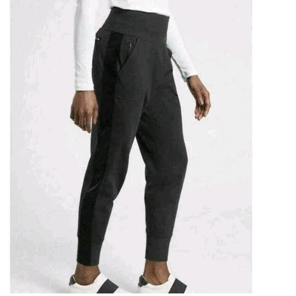 Athleta Venice Velvet Stripe Jogger Pants Womens Small Black Comfortable - Picture 1 of 13